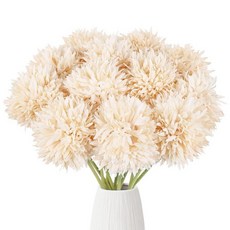 IPOPU 12피스 샴페인 인공 국화 공 꽃 45cm(17.3피트) 인조 엄마 실크 꽃 줄기 포함 웨딩 부케 홈 파티 정원 야외 장식(샴페인)