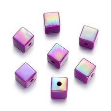 컬러풀 AB 팔찌 체인 비즈 사각 4개 14mm, 딥 퍼플 4개