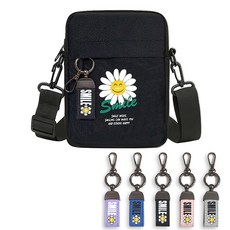 언즈 스마일 네임택 미니 휴대폰 힙색 슬링백 어린이 성인 공용 핸드폰 가방, 블랙, 1개