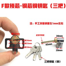 桃園出貨 門鎖鎖芯 室內門房門鎖芯 家用老式通用型單舌鎖芯 廚房衛生間鎖芯 雙舌鎖頭, F款銅芯-銅鑰匙, 1個
