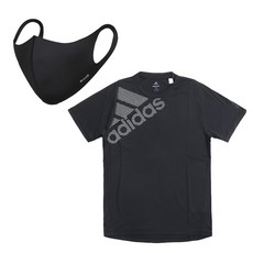 adidas 愛迪達 男款LOGO印花短袖運動上衣+運動口罩