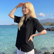 라뷰드 여성 루즈핏 베이직 반팔 셔츠 블라우스 봄가을 여름 데일리 오피스 정장 기본 심플 오버핏 카라넥 상의