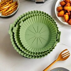 圓形硅膠燒烤盤 髮糕模具 食品級空氣炸鍋烤盤, 1個, 小號 薄款,綠色