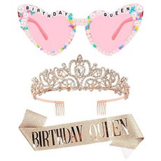 VELSCRUN 스카이 블루 생일 퀸 잔 여성용 여아용 생일 퀸 새시 티아라 왕관 우아한 공주 크라운 헤어 액세서리 생일 파티 장식 엄마 30세 40세 50세 출생 선물