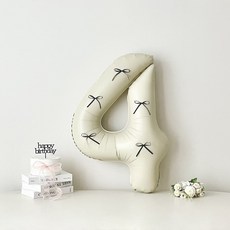 연지마켓 크림 대형 숫자 풍선 리본 기념일 생일, 1개, 크림 4 + 블랙리본