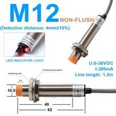 유도형 근접센서 M12 NPN NO DC 6-36V 금속 감지 산업용 스위치 M8 M18 30 접근 센서 유도 형 근접 12V AC 110V NC PNP 1.2m 라인, 27)LJ12A3-4, DC 4-wire NPN NO NC