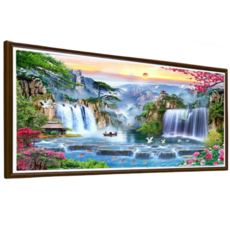 사방에 재물이 들어오는 거대한 일출 폭포 대형 보석십자수 보석 공예 비즈 아트 재료 도구 180X80CM 1개