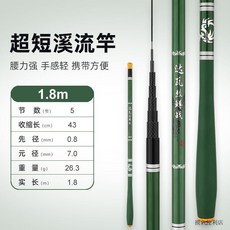 超短節碳素手竿 迷你袖珍溪流竿 超輕 便攜 臺灣出貨, 達瓦魚竿 裸杆,4.5米超硬28調收縮43釐米