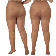 MERYLURE 여성용 플러스 사이즈 백심 20D 시어 타이츠 2쌍 발가락 강화 컨트롤 탑 팬티 스타킹 블랙*2. 152994, 탠 2개