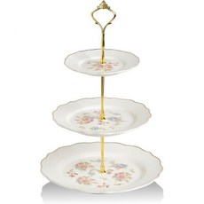 Sweejar 디저트 트레이 컵케익 스탠드 케이크 스웨자르 3단 세라믹 결혼식 티 파티 서빙 플래터 작은 꽃 를 위한 컵케이크, Small Flower