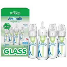 닥터브라운 옵션스플러스 내로우넥 유리젖병 250ml 2개, 4 Ounce, 4 Pack, Clear Glass