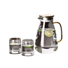 가정용 냉장고물병유리 대용량 손잡이 물병 세트 2.2L, 골드, 1P물병+2P찻잔, 1개