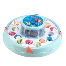 HYLSS 電動釣魚玩具 磁性旋轉 音樂燈光早教, 1個, 356A(霧藍)雙層磁性釣魚盤:如圖