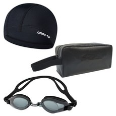 아레나 스판수모 실버스핀 수경 SGT-501 타포린가방 수영용품 3종 세트, 1개, 가방 블랙