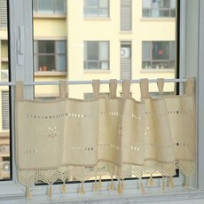 鏤空原木風棉麻咖啡簾穿杆簾吊帶簾櫥簾櫃簾窗簾小短簾半簾, 吊帶半簾（不含杆）,平鋪 寬度140cm*高度45cm