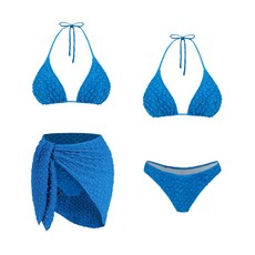 모노소울 에스라인보장 몸매보정 칼리아 홀터 3피스 비키니 수영복, 블루, L(B-F컵 마른66-77까지)