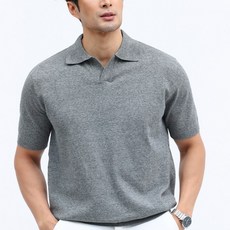 글리멜로 남자 여름 무지 오픈 카라 니트 반팔 티셔츠