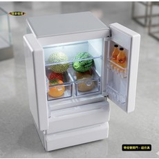 帶燈雙門迷你冰箱模型玩具配件, 白灰款（空瓶箱，含電池）, 1個