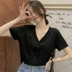 여성 여자 여름 브이넥 버튼 반팔 가디건 카디건 데일리 출근 룩 3color