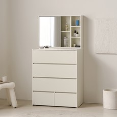 밀키 800 멀티 4단 서랍장+슬라이딩 수납거울 화장대, 크림화이트