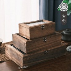 復古海棠玻璃壓花收納盒 飾品盒 化妝品收納盒, 1個, 方形一套(大+中+小)