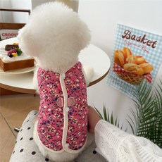 반려동물 꽃무늬 보온 솜 누빔조끼, 1개, 핑크