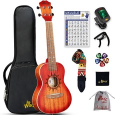 WINZZ 마호가니 우쿨렐레 세트 해바라기 음공 디자인 성인 입문자 추천, 1개, 소프라노