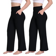 Kotii 여성용 와이드 레그 팬츠 하이 웨이스트 스웨트팬츠 루즈 팬츠 포켓 포함 라운지 팬츠 팔라초 캐주얼 요가 팬츠 팩 블랙 블랙. S