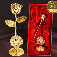 지나로즈 국내제작 24K금장미 크리스탈 꽃받침세트 금꽃 생일 기념이 선물, 1개