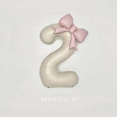 블링살롱 핑크 베이지 대형 숫자풍선 40인치 리본 데코 생일파티 돌잔치 포토존 파티 풍선, 숫자 2