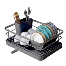 자동물빠짐 편한생활연구소 그릇 접시 식기건조대, 그레이, 1개, 1단