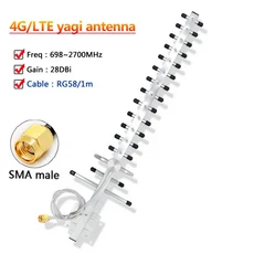신호 Boos 698 ~ 2700Mhz 70cm 4G LTE GSM 방향 WiFi Yagi 안테나 고 이득 28dbi 실외 IP67 공중, 03 SMA male and 1m