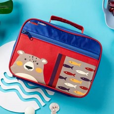 Baby童衣 兒童學校餐袋 學生防水午餐袋 日式風帆布保溫袋 動物造型餐袋 88077, 1個, 小熊扁平餐袋