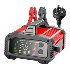 FOXSUR 휴대용 스마트 자동차 배터리 충전기 12V 25Amp LiFePO4 AGM 젤 납 산성 오토바이 트럭 부스터, AU Plug (Red), 07 AU Plug (Red)