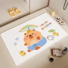 可愛卡通浴室防滑墊 孕婦洗澡專用防摔地墊 衛生間防水吸盤墊, 防滑吸盤-洗涮水豚方,40X70cm【實惠款】, 1個