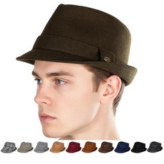 Funky Junque 남성용 페도라 모자 패션 트릴비 짧은 챙 울 빈티지 교회 드레스 클래식 겨울 티어드롭 올리브