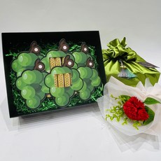 러블리팜 奢華零用錢禮物 + 包袱巾 + 流蘇 + 單支香皂花康乃馨套組, 麝香葡萄 + 綠色, 1個