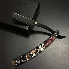 쿠쿠스토어 남성 전문 이발사 면도기 수동 스트레이트 에지 스테인레스 스틸 접이식 선물, 01 Black, 1개