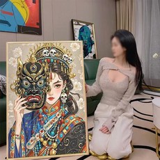 唐卡鑽石貼畵 5D園鑽鑽石畫 DIY立體鑽貼畫 手工鑽石畫 鑽石貼 鑽石貼紙, 1個, 唐卡5,畫布30*40厘米+雙倍工具