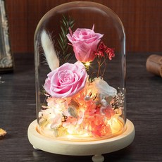 永生花玻璃罩 創意香皂花禮物 不凋花盅 永生玫瑰花, 時光荏苒【粉色】, 時光荏苒【粉色】