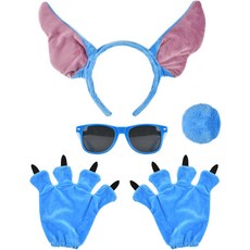 귀 꼬리 장갑 선글라스가 포함된 패터프린트 블루 도그 코스튬 세트 5피스