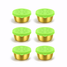 [엘리펀트] 40ml 골드 스테인리스 소스컵 실리콘 무늬뚜껑 포함 미니 양념 소스 보관용 6P세트, 그린 리프 (6P 단색세트), 6개