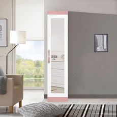 솜씨방 심플 친환경 E0 400 거울틈새옷장(이단봉형) 낮은 신혼부부 원룸, 핑크화이트