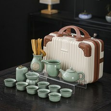 哥窯開片功夫茶具套裝伴手禮整套禮盒辦公泡茶壺送客戶, 1個, Abs仿古壺旅行大套裝:如圖所示404