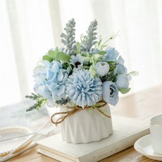 仿真花植物花藝小盆栽 室內家居擺件設客廳辦公桌裝飾 假花乾花花束花瓶 園藝插花擺件, 兔耳藍（包含花瓶）