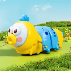 台灣現貨 發條毛毛蟲 伸縮毛蟲 嘟嘴毛毛蟲 學爬學步玩具 搖擺玩具 嬰兒玩具 兒童玩具 毛毛蟲玩具, 檸檬黃, 1個