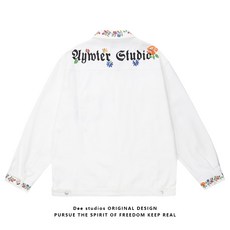 Dee studios패션 트렌드 봄 호흡 작은 꽃 자수 무거운 산업 재킷 남성과 여성의 봄 흰색 코트