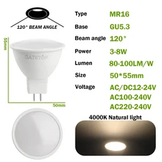LED 스포트라이트 전구 GU5.3 Lampada MR16 AC 110V 220V 12V 봄빌라 스포트라이트 50W 할로겐 램프 가정용, 06 120 degrees 4000K, 02 AC DC 12-24V, 01 5와트