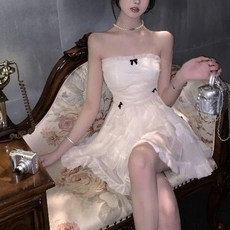 法式氣質抹胸蓬蓬短連衣裙 夏季仙女風收腰公主裙