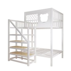 아동벙커침대 책상 프레임 상하의 옷장 이층침대 서랍장 원룸 계단 고저침대 위아래, 1000mmx1900mm, 흰색 이층침대 왼쪽 앞 사다리